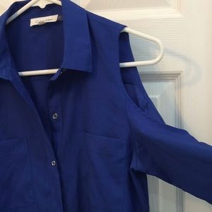 Calvin Klein Blue “Cold Shoulder” Button-up Blouse